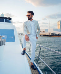 White Thread-Embroidered Suiting Fabric 2-Piece Tuxedo - Image 5