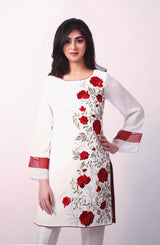 Pakistani White Floral Embroidered Cotton-Blend Salwar Kameez (2-Piece) - Image 3