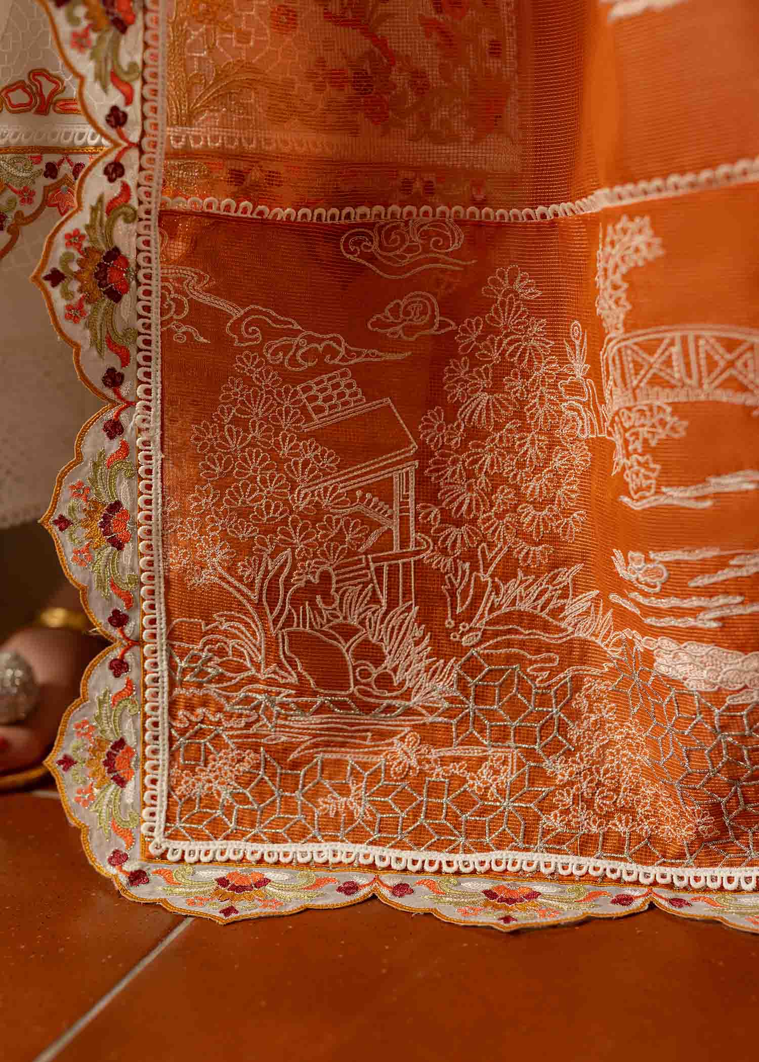 Amber White Embroidered Cotton Lawn Schiffli Suit (3-Piece) - Image 4