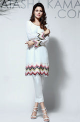 White Multi-Coloured Embroidered Cotton Tunic Set (2-Piece) - Image 2