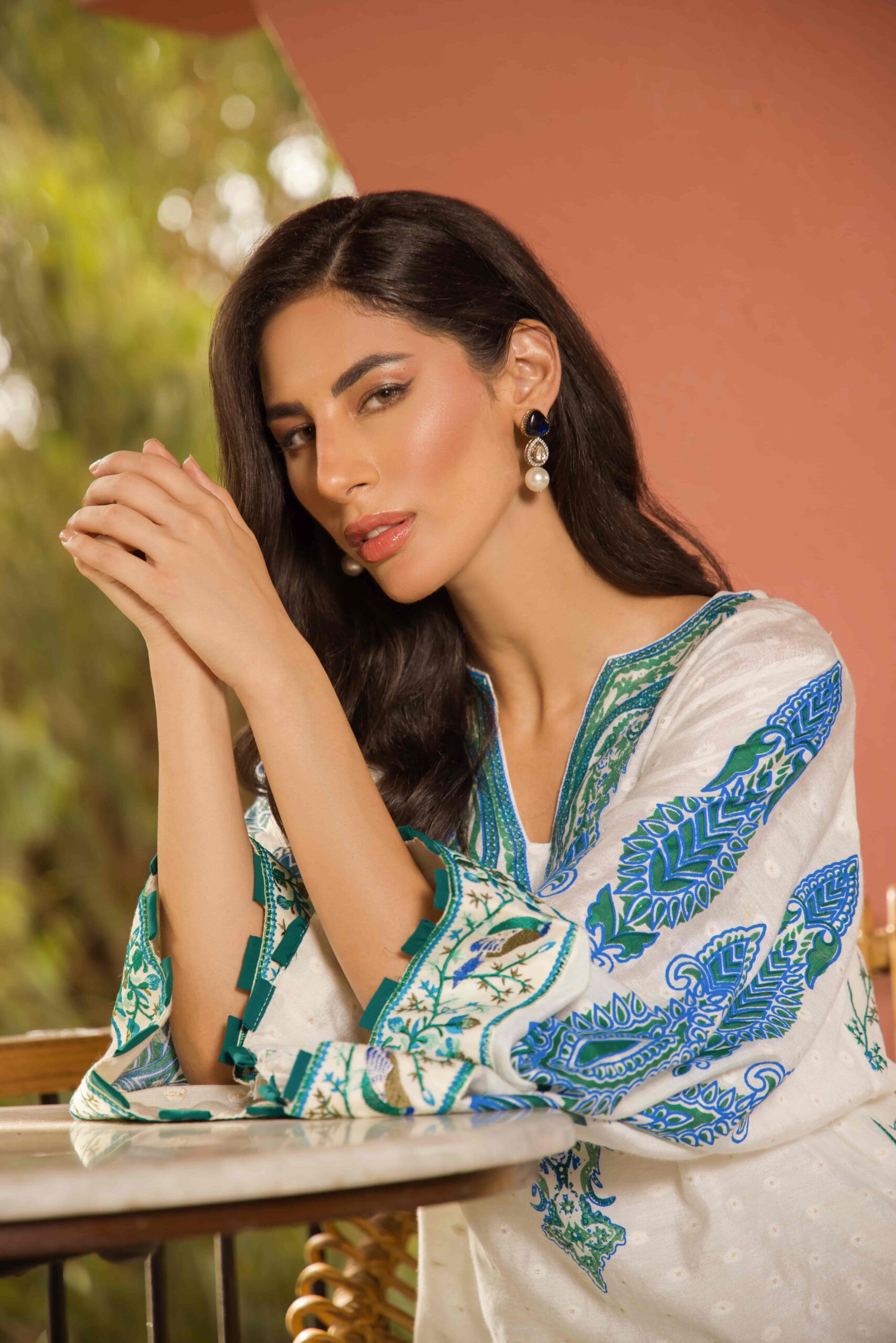 Pakistani White Embroidered Cotton Net Salwar Kameez (2-Piece) - Image 4