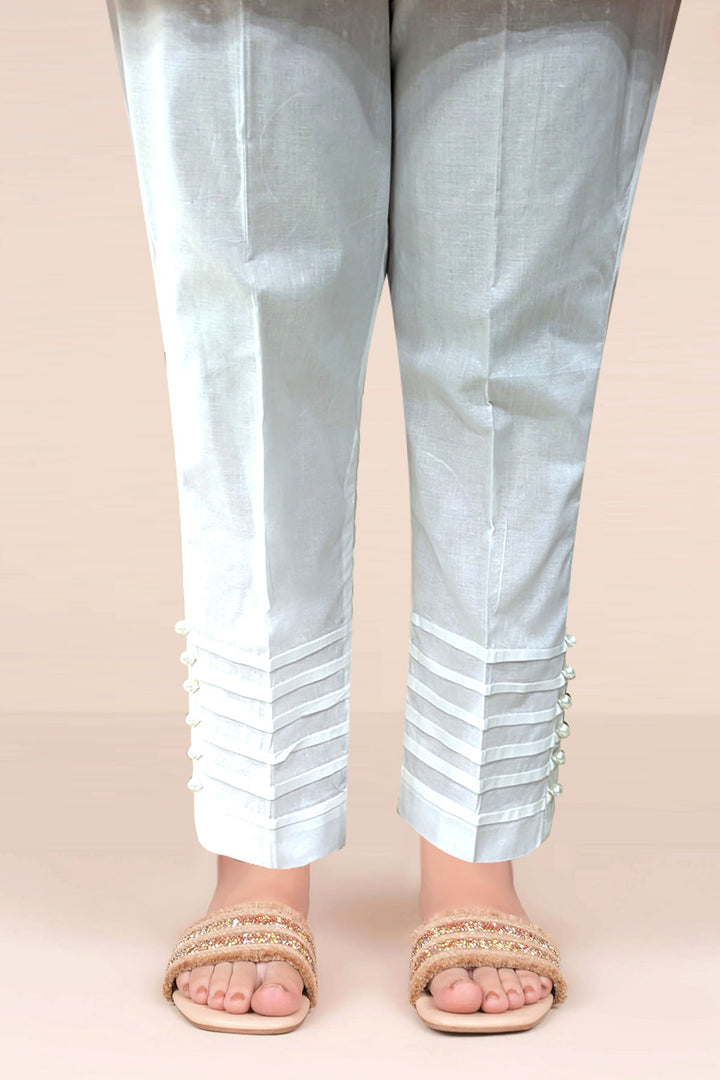 Pakistani White Pleated Cotton Straight Trouser (1-Pc) - Image 2