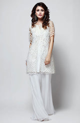 Pakistani White Handcrafted Cutwork Jacket Set (2-Piece) - Image 3