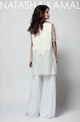 Pakistani White Handcrafted Cutwork Jacket Set (2-Piece) - Image 5