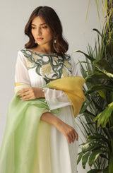 Pakistani White Appliqué Georgette Chiffon Salwar Kameez (2-Piece) - Image 2