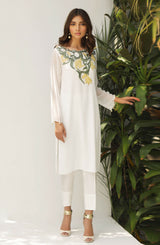 Pakistani White Appliqué Georgette Chiffon Salwar Kameez (2-Piece) - Image 5