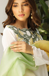 Pakistani White Appliqué Georgette Chiffon Salwar Kameez (2-Piece) - Image 6