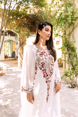 White Floral Embroidered Georgette Chiffon Salwar Kameez (3-Piece) - Image 3