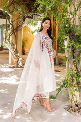 White Floral Embroidered Georgette Chiffon Salwar Kameez (3-Piece) - Image 4