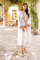 White Floral Embroidered Georgette Chiffon Salwar Kameez (3-Piece) - Image 5