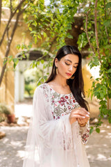 White Floral Embroidered Georgette Chiffon Salwar Kameez (3-Piece) - Image 7