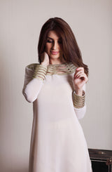 White Metallic Embroidered Georgette Chiffon Salwar Kameez (2-Piece) - Image 3