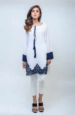 Pakistani White Cutwork Georgette Chiffon Tunic (2-Piece) - Image 1