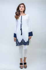Pakistani White Cutwork Georgette Chiffon Tunic (2-Piece) - Image 2