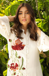 White Floral Embroidered Georgette Chiffon Salwar Kameez (2-Piece) - Image 2