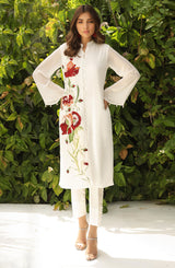 White Floral Embroidered Georgette Chiffon Salwar Kameez (2-Piece) - Image 5