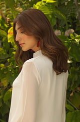 White Floral Embroidered Georgette Chiffon Salwar Kameez (2-Piece) - Image 6