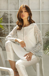White Mirror Work Georgette Chiffon Salwar Kameez (2-Piece) - Image 3
