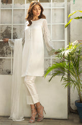 White Mirror Work Georgette Chiffon Salwar Kameez (2-Piece) - Image 4