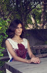 Pakistani White Embroidered Georgette Tunic with Raw Silk Pants (2-Piece) - Image 3