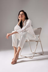 White Net Appliqué Georgette Tunic (2-Piece) - Image 2