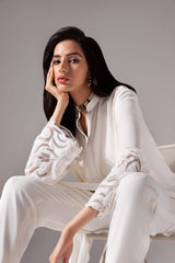 White Net Appliqué Georgette Tunic (2-Piece) - Image 3