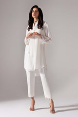White Net Appliqué Georgette Tunic (2-Piece) - Image 4