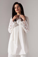 White Net Appliqué Georgette Tunic (2-Piece) - Image 5