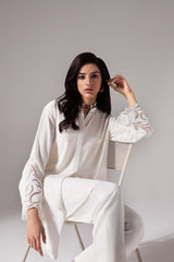 White Net Appliqué Georgette Tunic (2-Piece) - Image 7