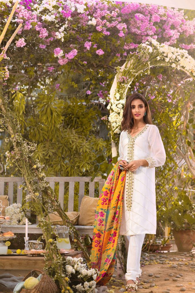 Pakistani White Sheesha Zardosi Cotton Net Salwar Kameez (3-Piece) - Image 1