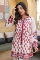 Pakistani White & Maroon Embroidered Karandi Lawn Salwar Kameez (3-Piece) - Image 3