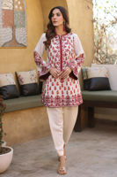 Pakistani White & Maroon Embroidered Karandi Lawn Salwar Kameez (3-Piece) - Image 4