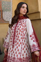 Pakistani White & Maroon Embroidered Karandi Lawn Salwar Kameez (3-Piece) - Image 5