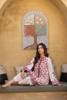 Pakistani White & Maroon Embroidered Karandi Lawn Salwar Kameez (3-Piece) - Image 6