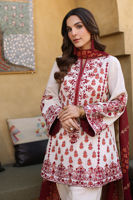 Pakistani White & Maroon Embroidered Karandi Lawn Salwar Kameez (3-Piece) - Image 7