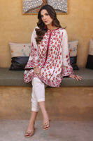 Pakistani White & Maroon Embroidered Karandi Lawn Salwar Kameez (3-Piece) - Image 8