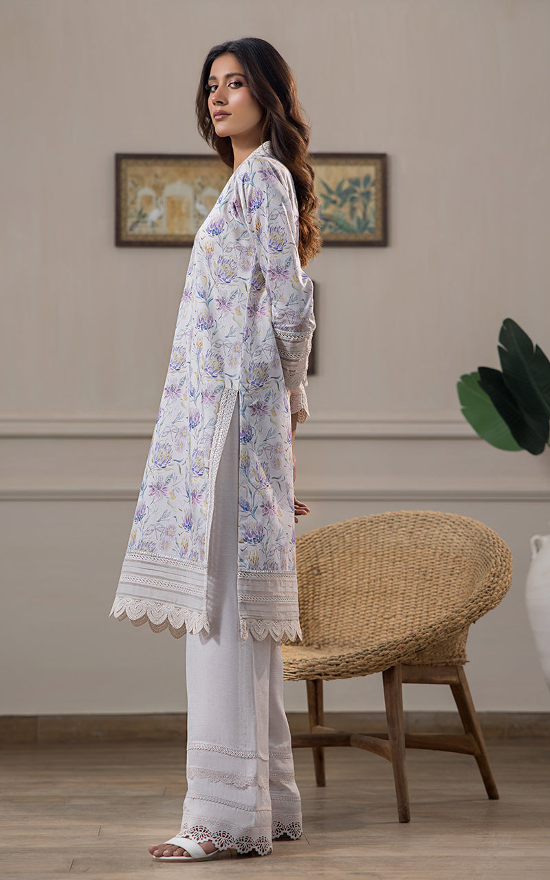 White Floral Lace Khaddi Net Salwar Kameez (2-Piece) - Image 3