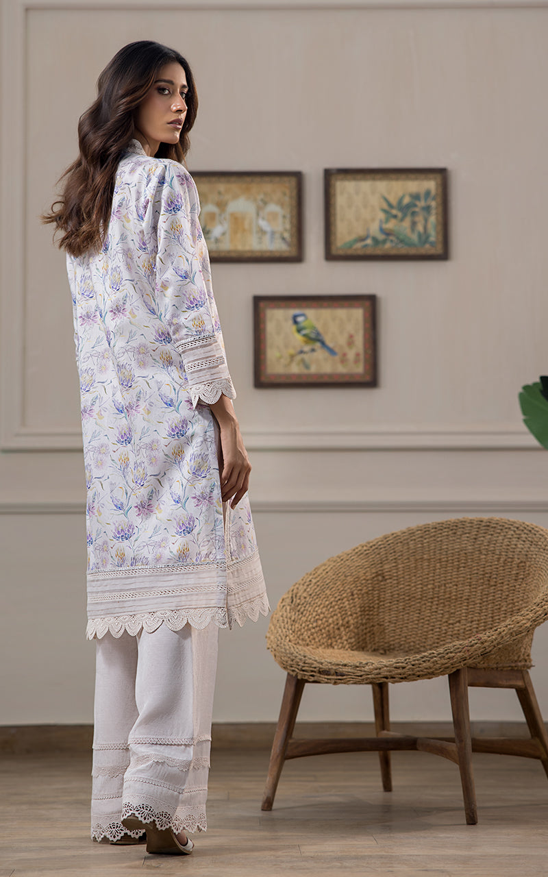 White Floral Lace Khaddi Net Salwar Kameez (2-Piece) - Image 6