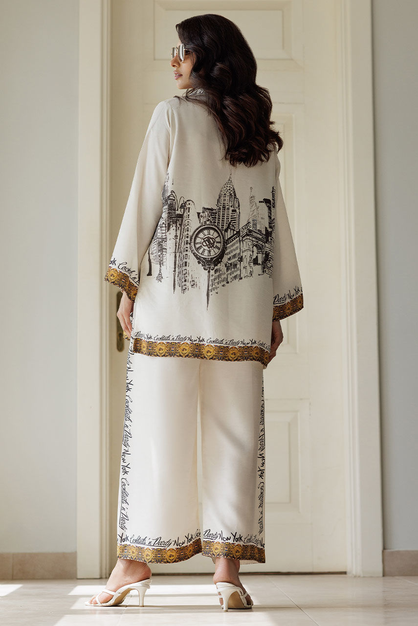 Pakistani White Printed Korean Silk Co-ord Set (2-Piece) - Image 3