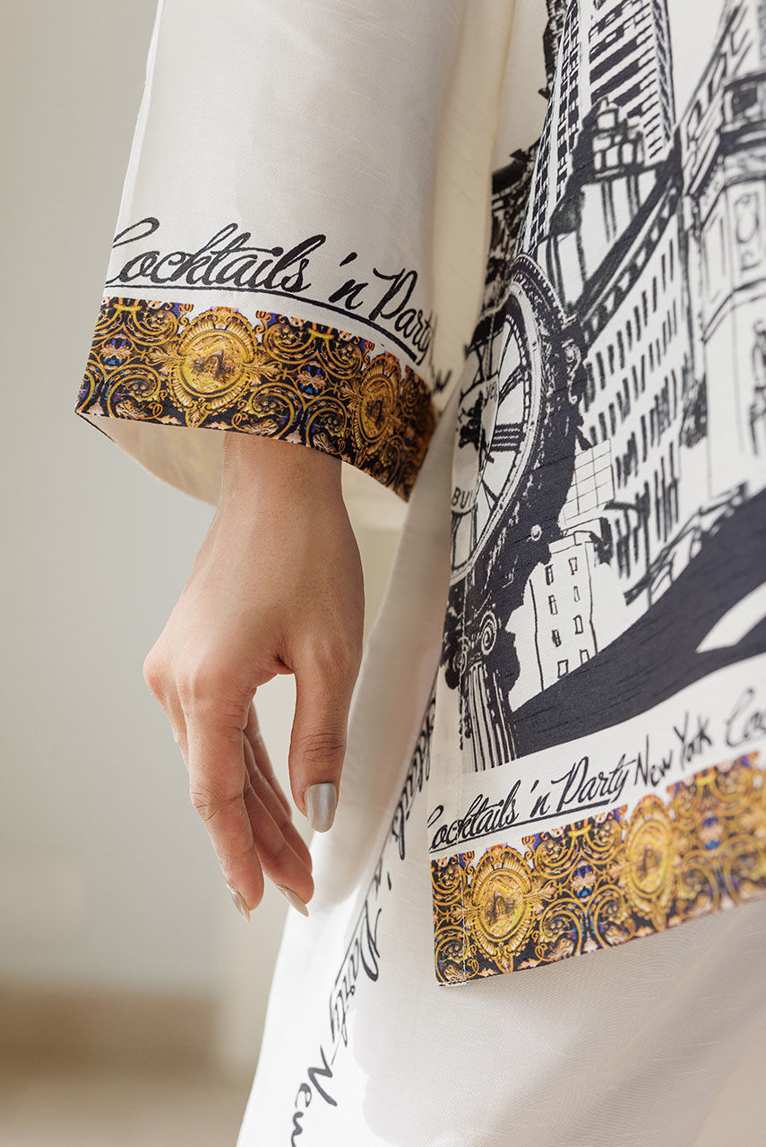 Pakistani White Printed Korean Silk Co-ord Set (2-Piece) - Image 8