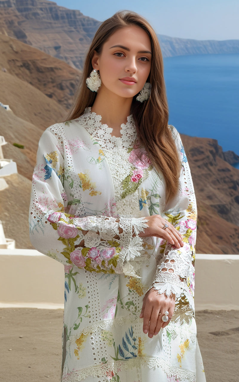 Pakistani White Cutwork Embroidered Lawn Salwar Kameez (2-Piece) - Image 2