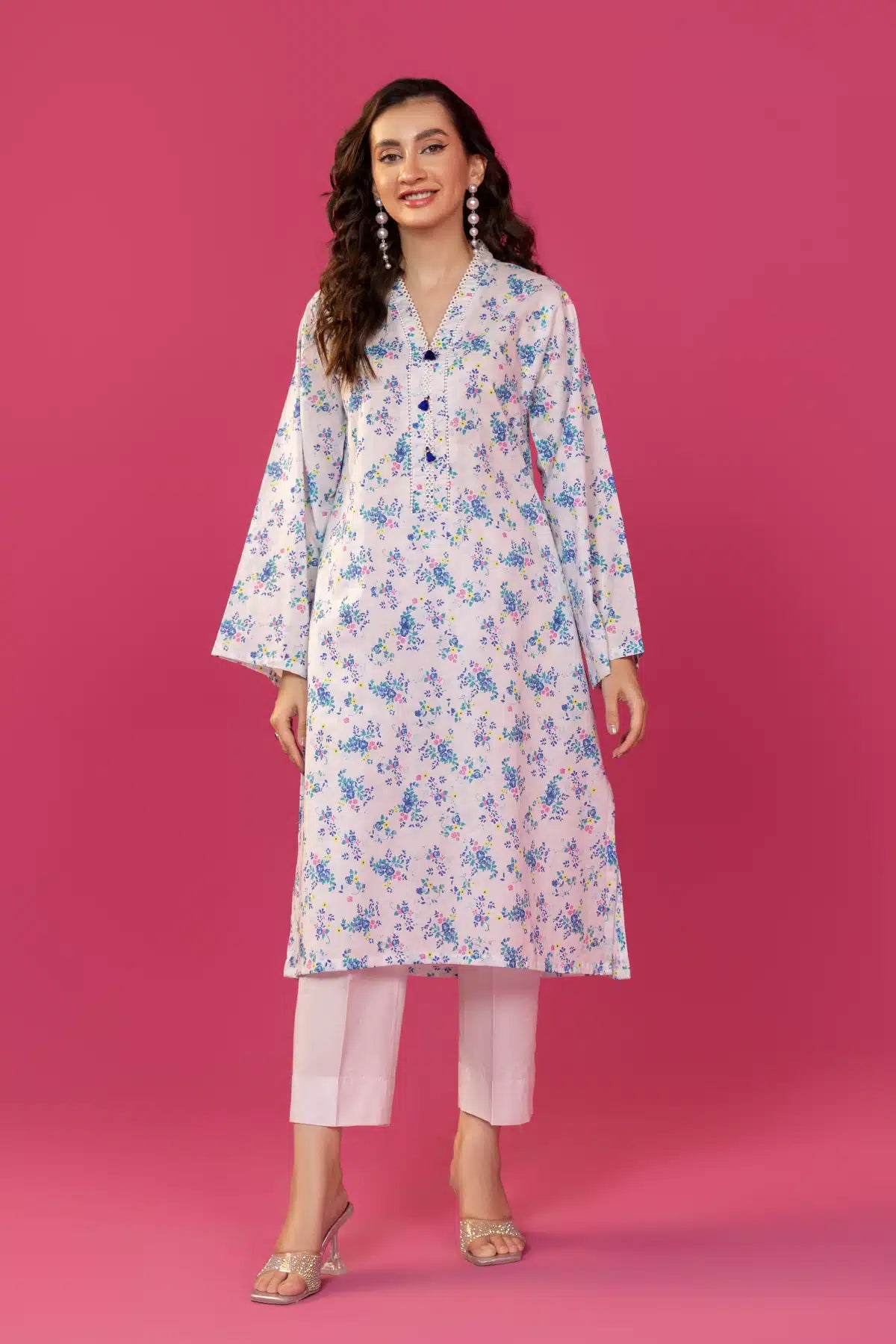 White & Blue Digital Printed Lawn Salwar Kameez (2-Piece) - Image 1