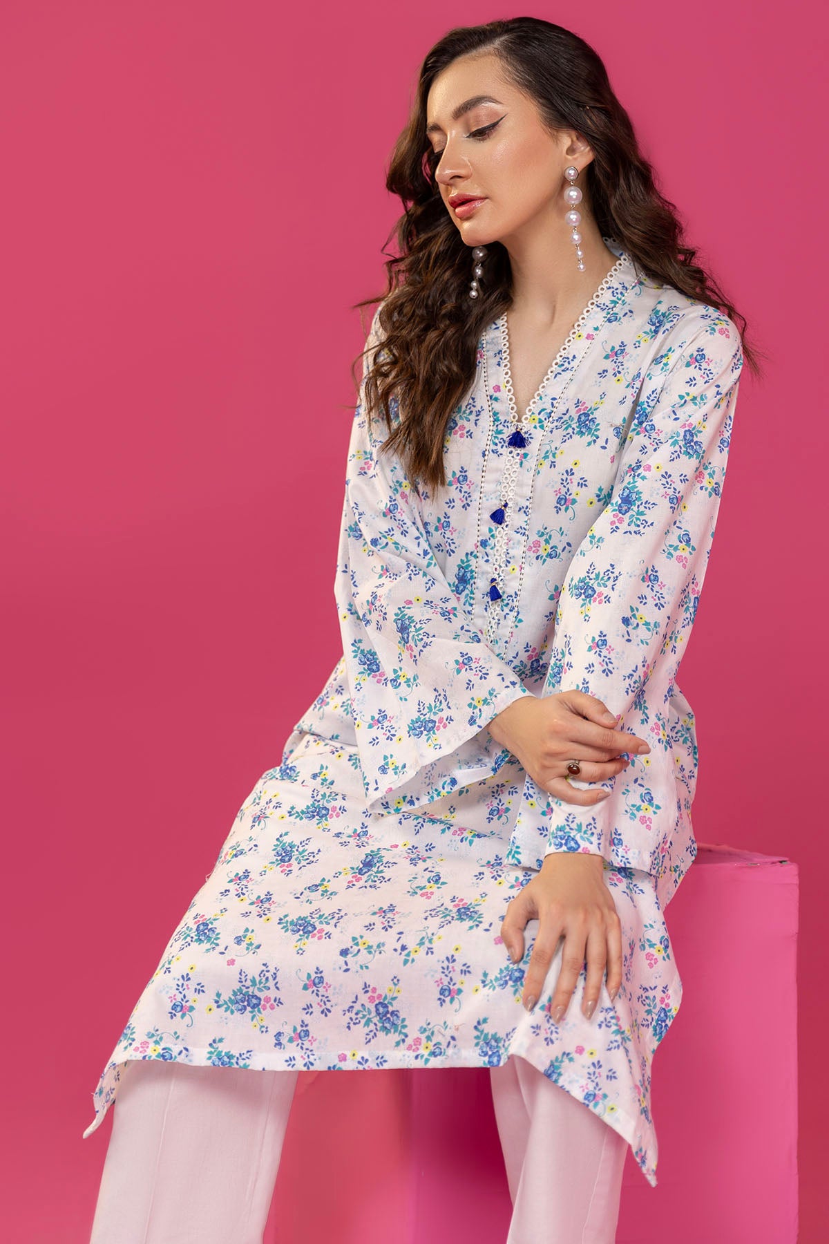 White & Blue Digital Printed Lawn Salwar Kameez (2-Piece) - Image 2