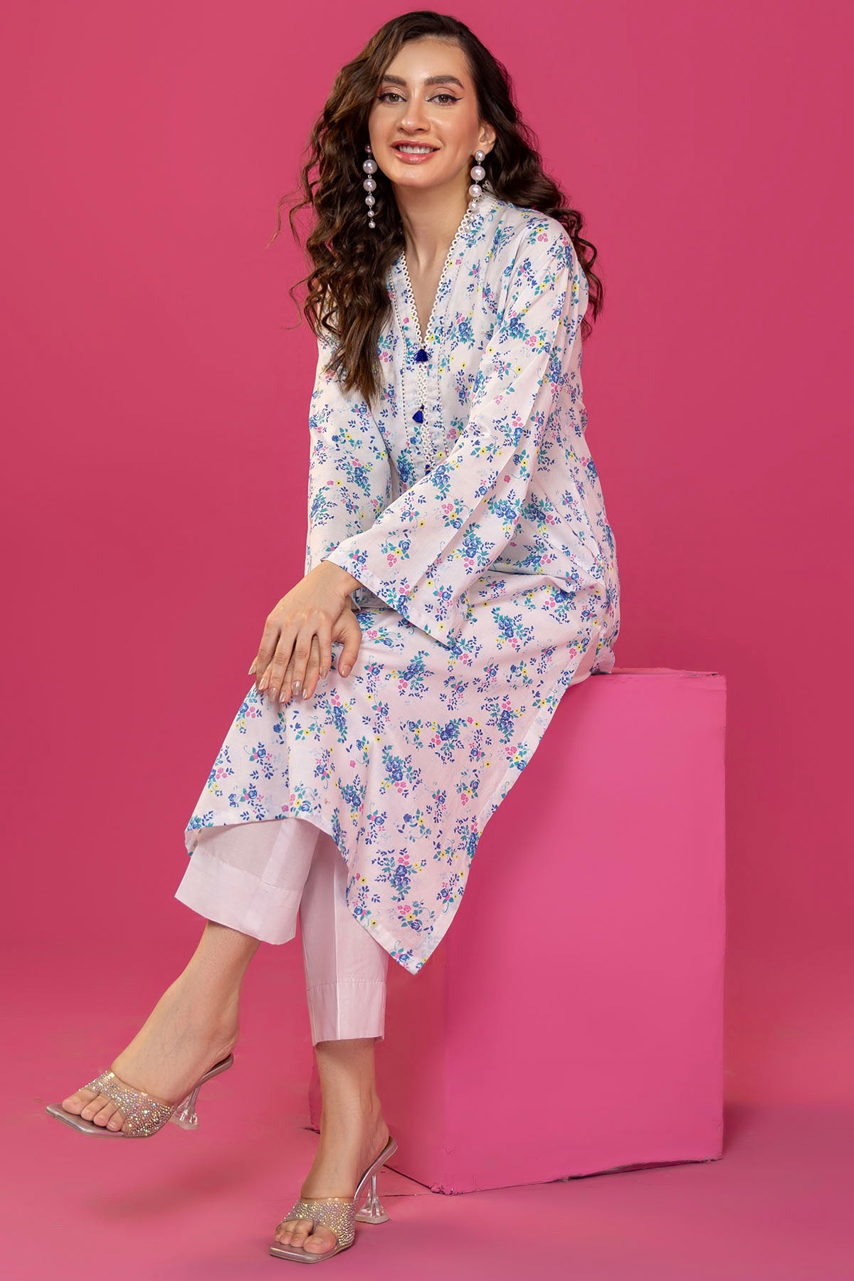 White & Blue Digital Printed Lawn Salwar Kameez (2-Piece) - Image 3