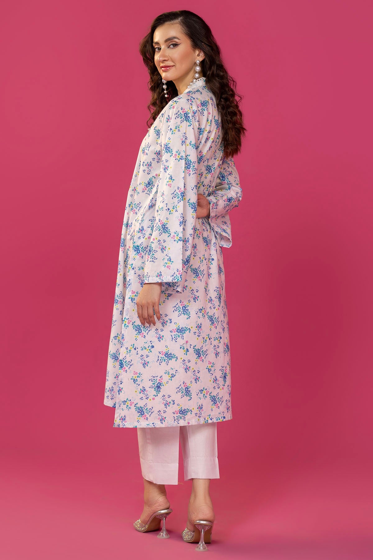 White & Blue Digital Printed Lawn Salwar Kameez (2-Piece) - Image 4