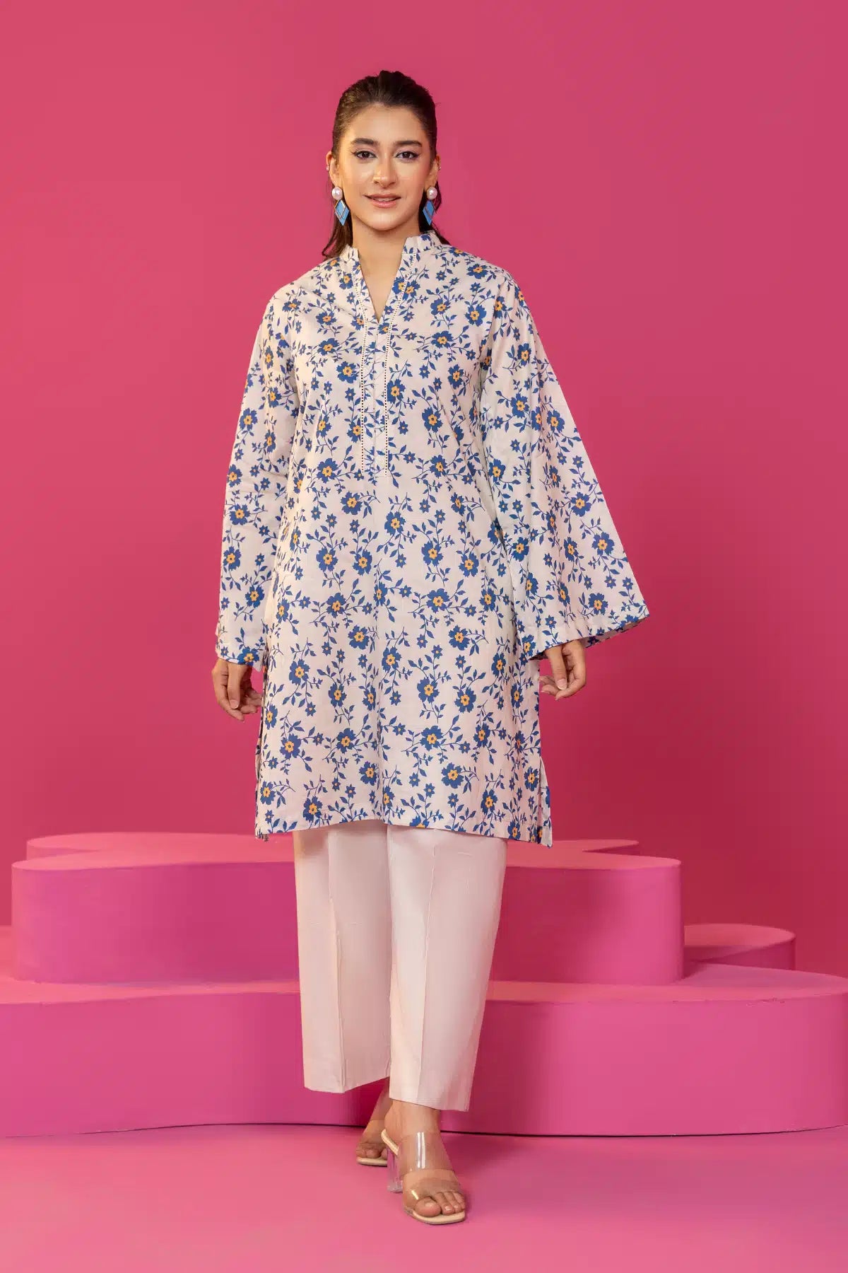 White Blue Digital Printed Lawn Salwar Kameez (2-Piece) - Image 1