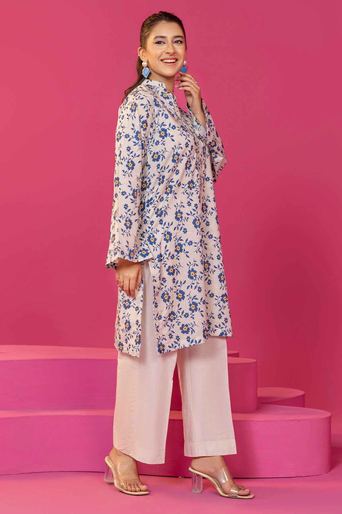 White Blue Digital Printed Lawn Salwar Kameez (2-Piece) - Image 4