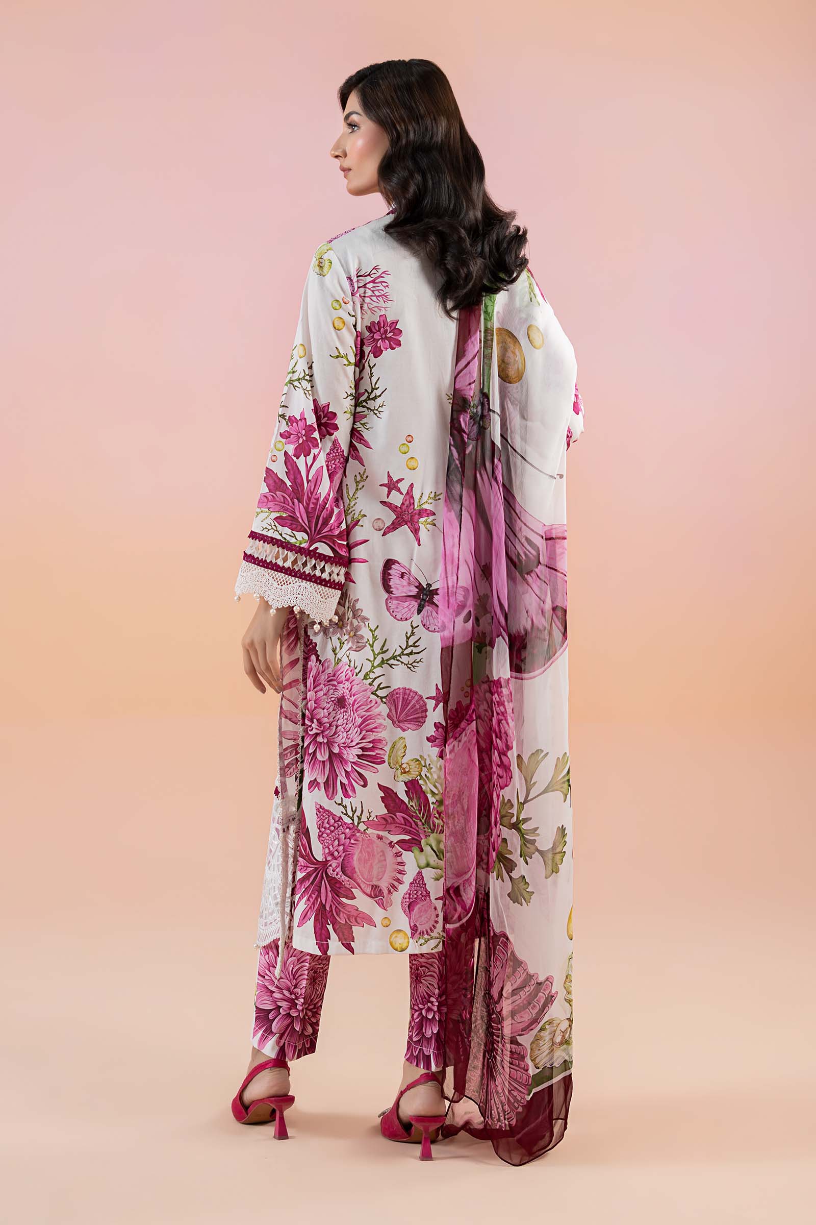 White & Pink Printed Lawn 3-Piece Suit - Image 6