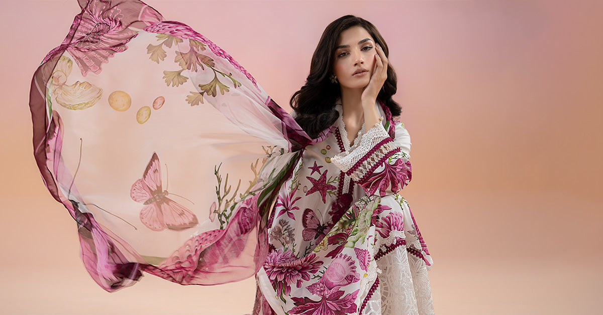 White & Pink Printed Lawn 3-Piece Suit - Image 7