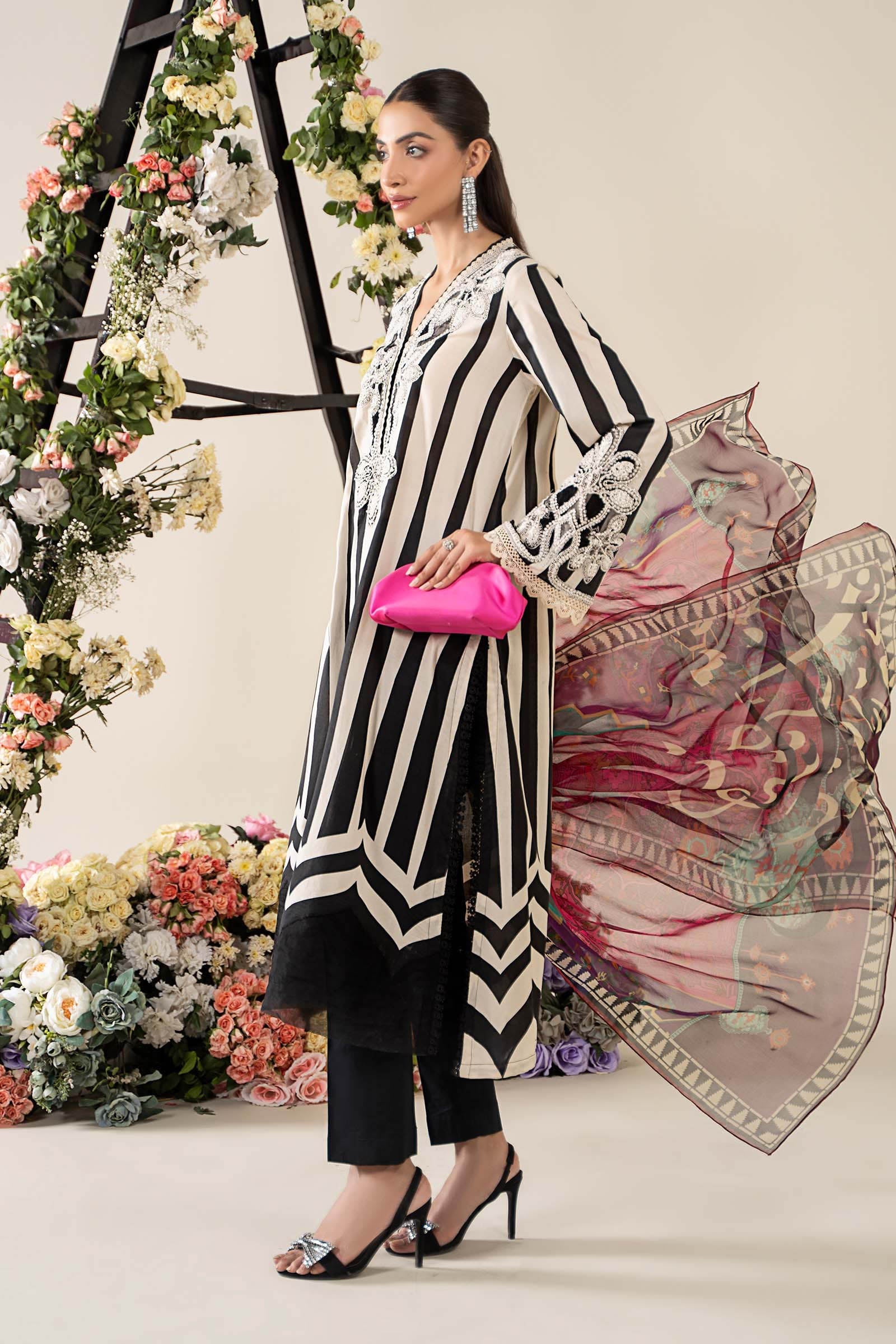 White & Black Embroidered Lawn Salwar Kameez (3-Piece) - Image 6